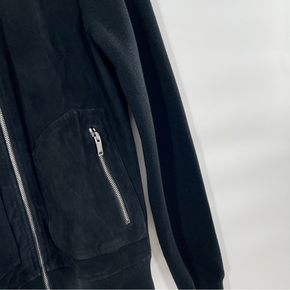 REISS black bomber jacket with suede panel - Picture 3 of 6